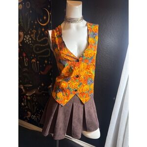 Vintage Ceci Halloween Vest Black Cat Jack O Lantern Pumpkin Orange Small USA